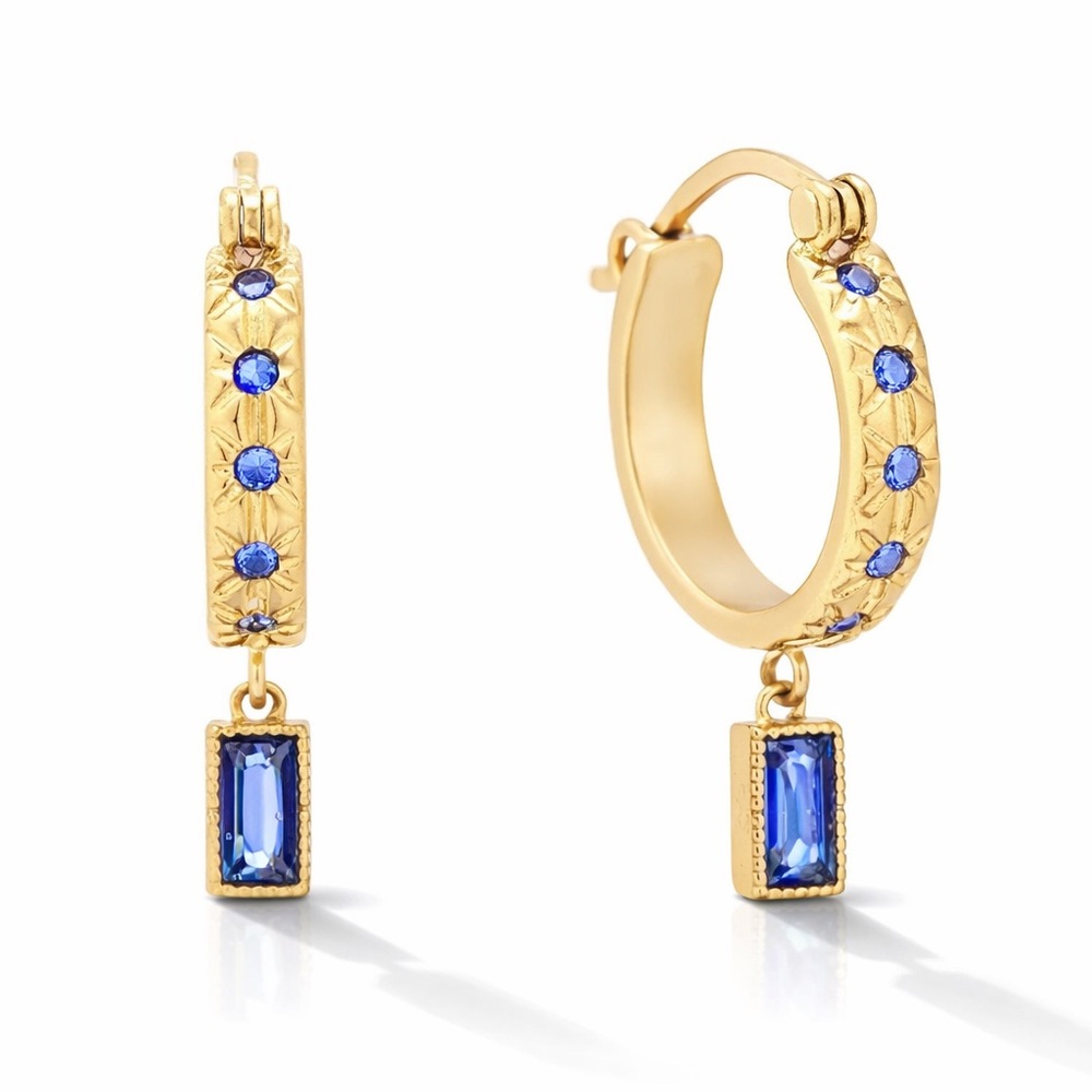 Blue Crystal Hoop Drop Earrings